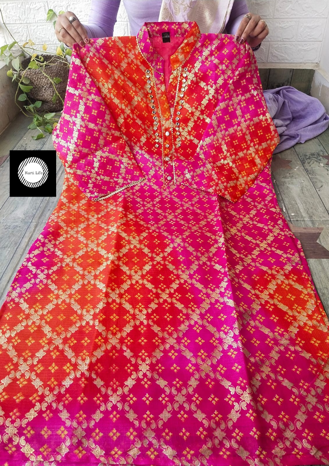 01 Pink Orange Grand Kurti