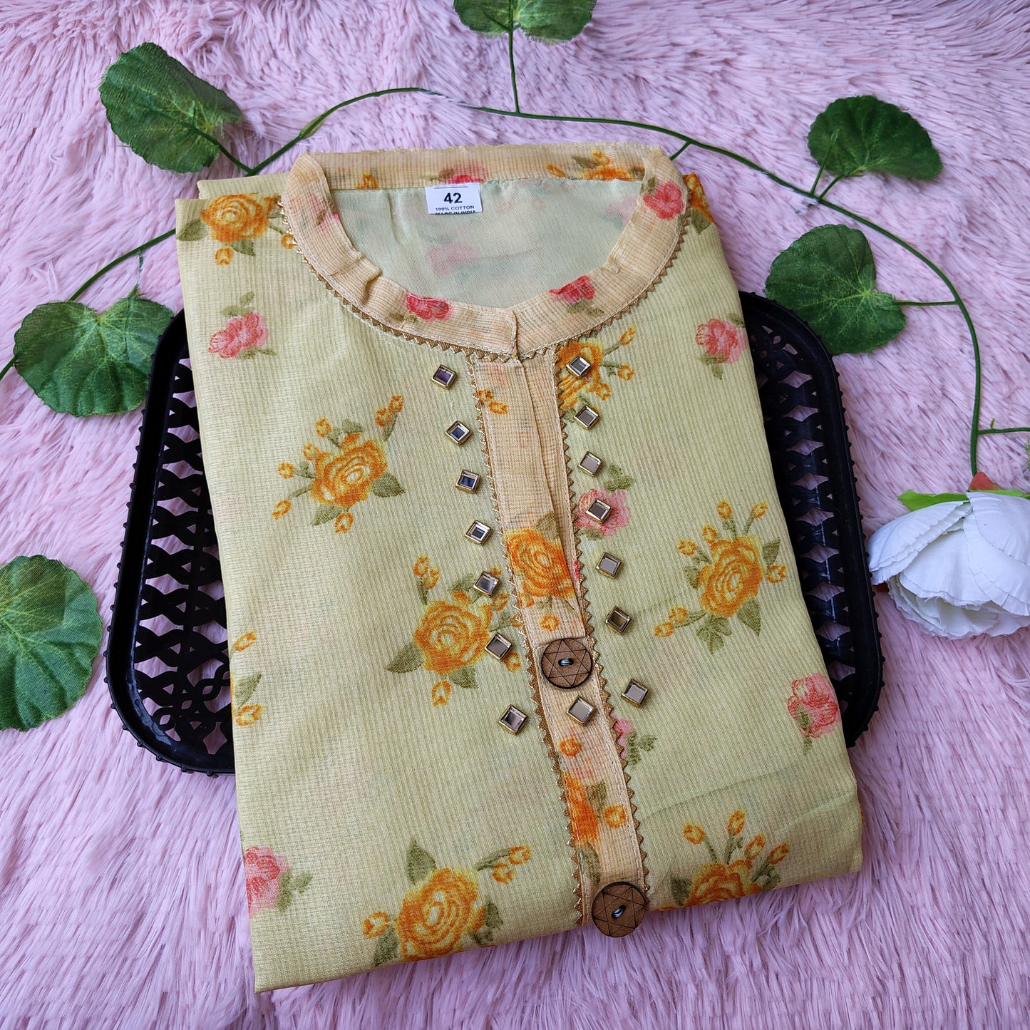 K0030 Lemon yellow floral kurti