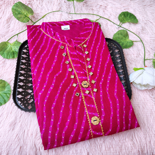 K0032 Rani pink Lehriya kurti