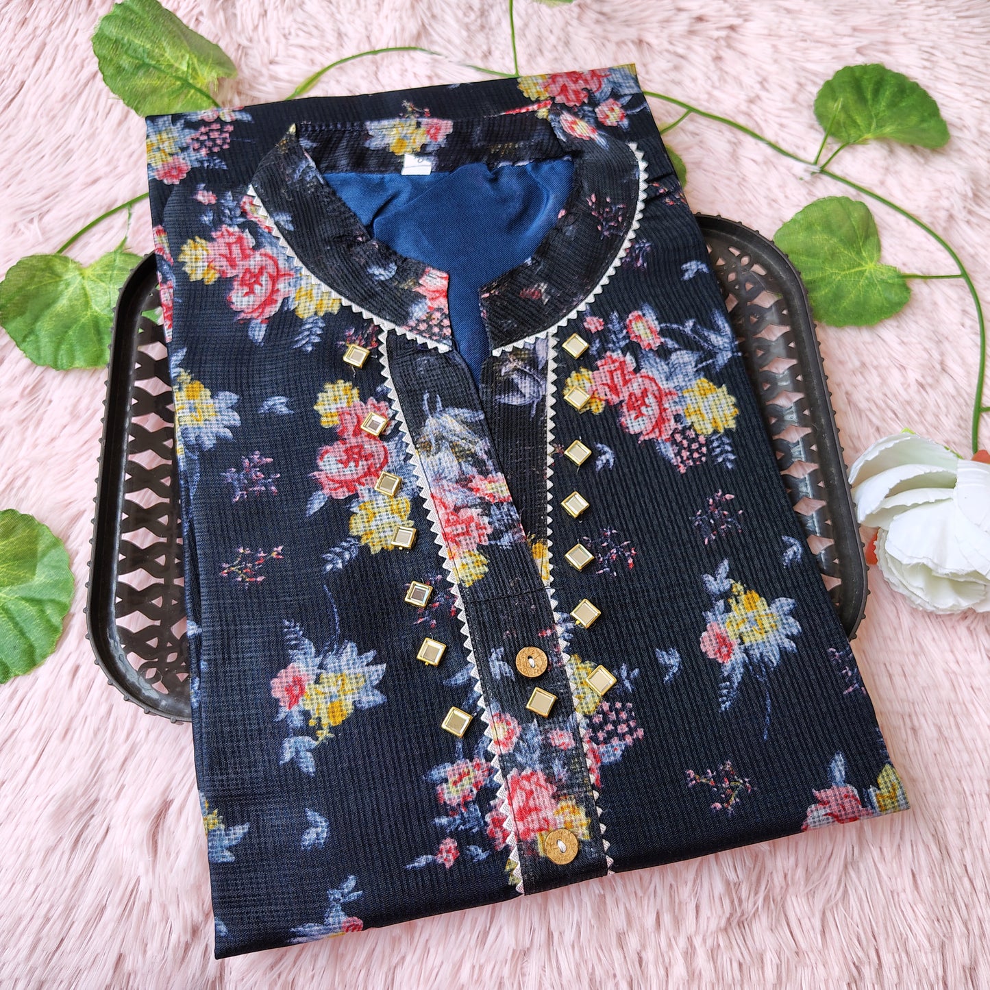 K0028 Black floral kurti