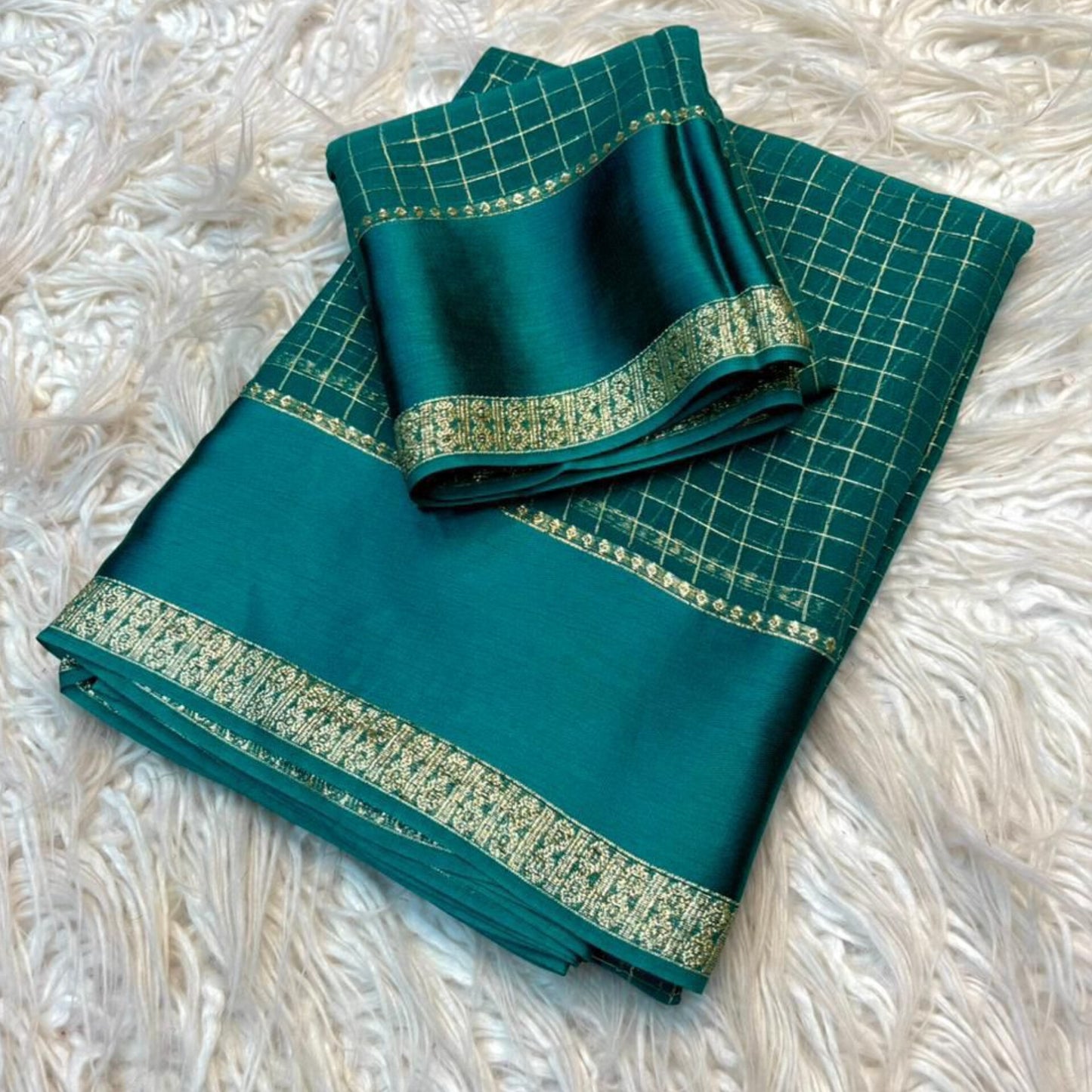 SA92 Teal blue geogrette saree