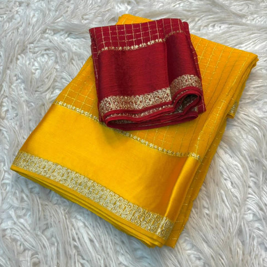 SA93 Mango yellow geogrette saree