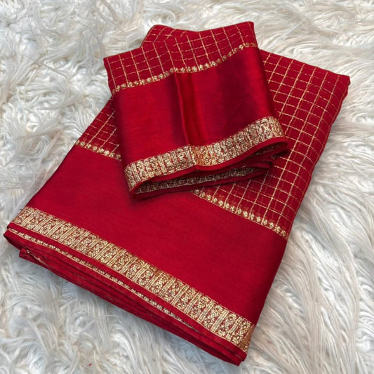 SA97 Chilli Red georgette saree