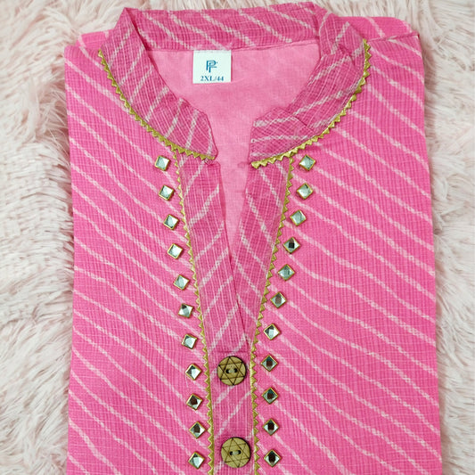 K99 Baby pink lehriya kurti
