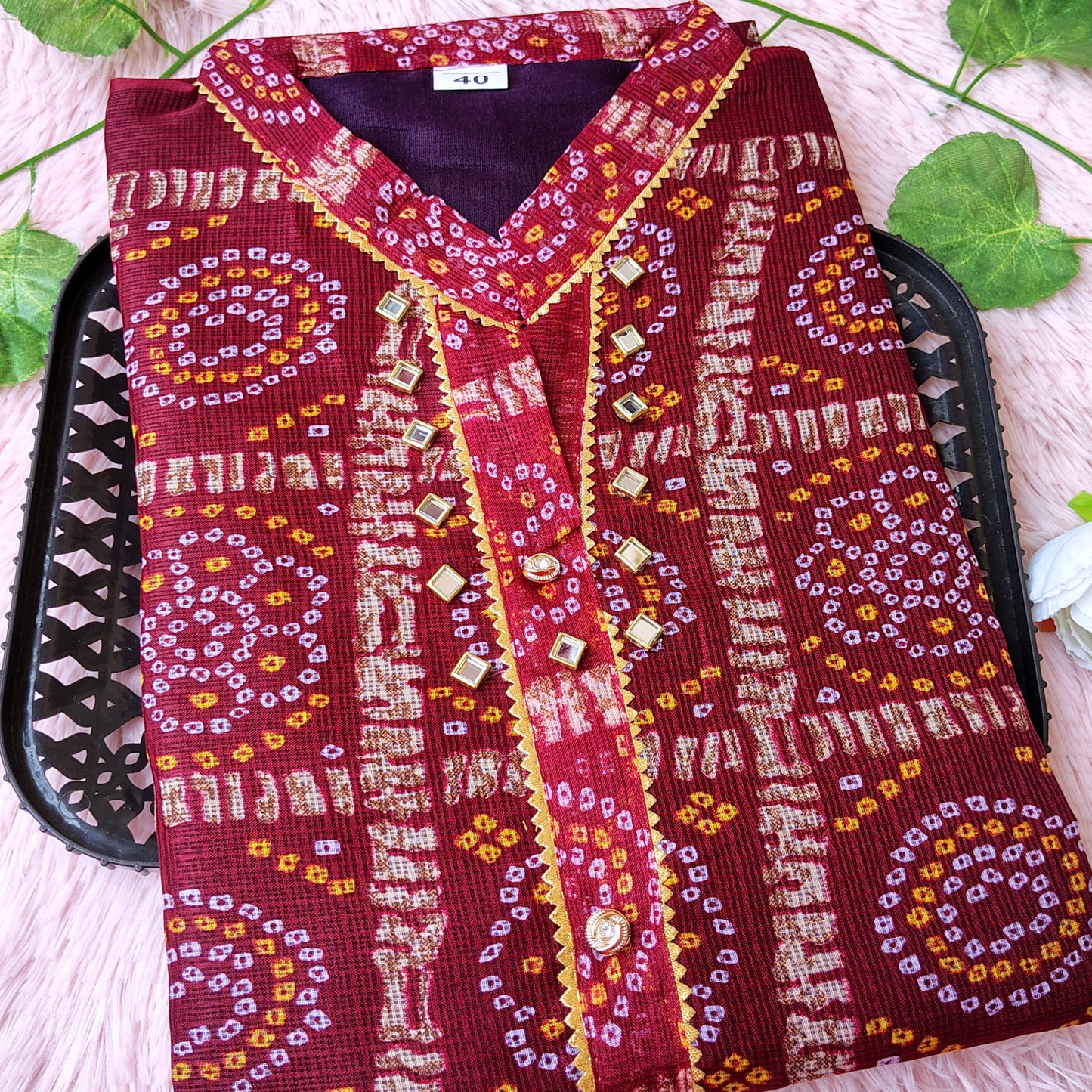 K0013 Maroon Bandhini kurti